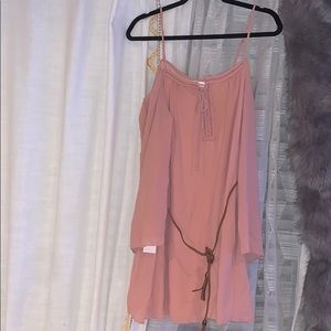 Blush pink mid loose dress with waist belt